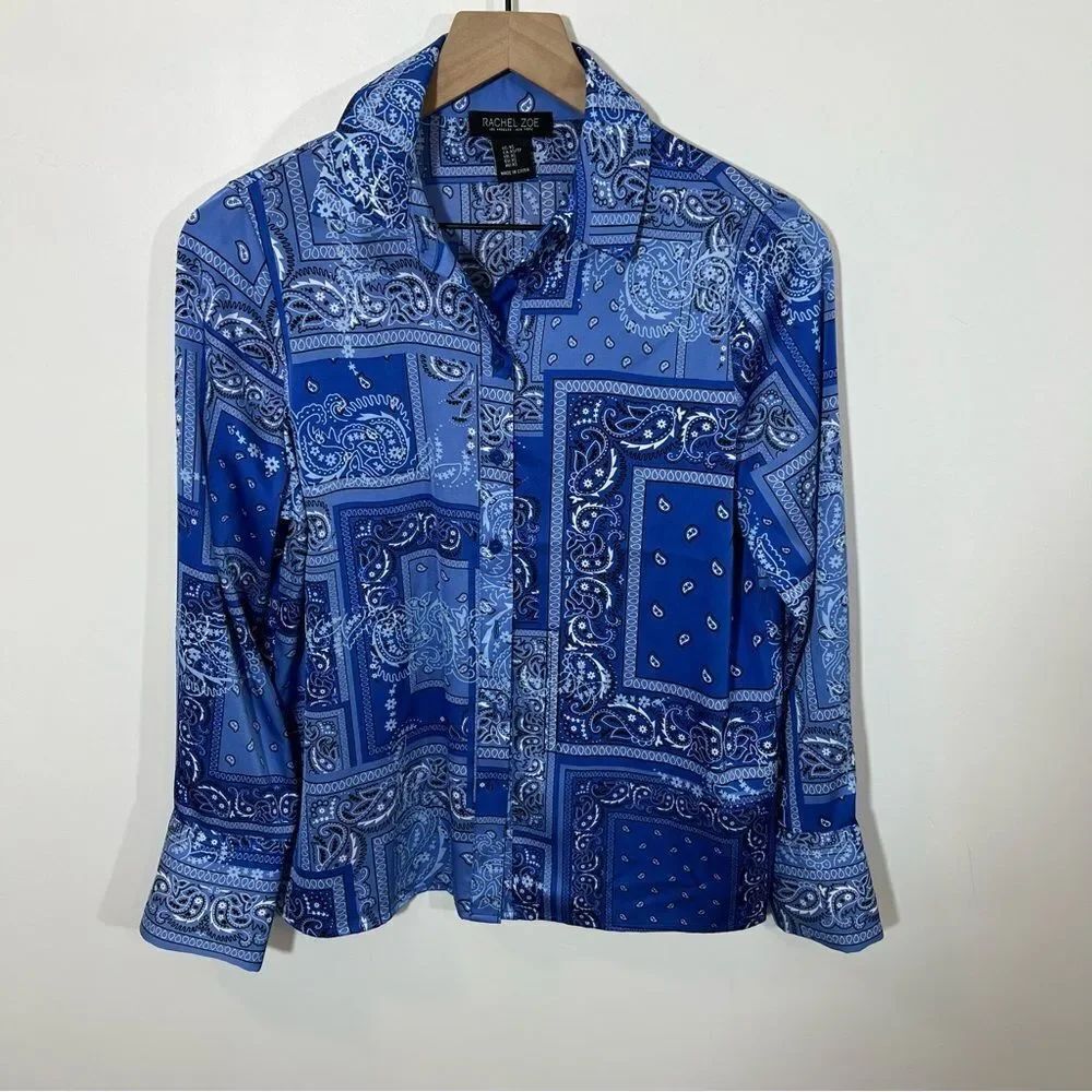 Rachel Zoe Button-up Shirt - Blue Handkerchief Paisley Print | Size XS